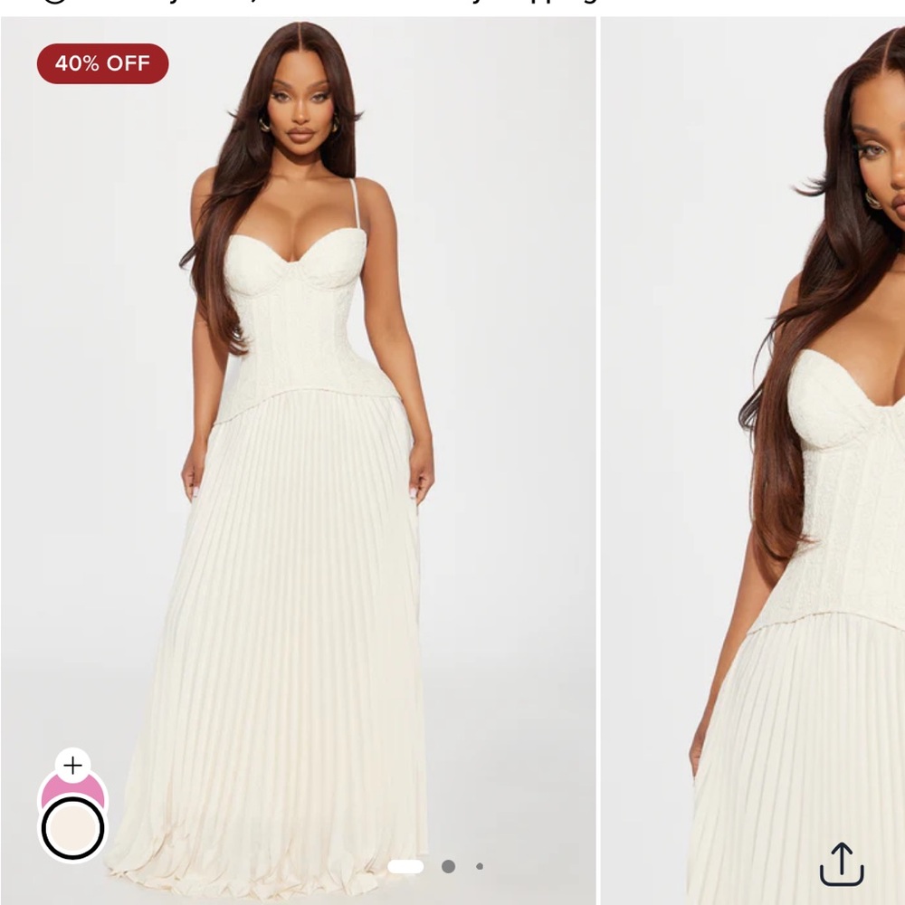 Daniella Lace Corset Pleated Maxi Dress - Cream